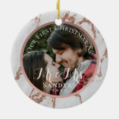 Pas getrouwd Foto Roos Gold Glitter Marble Kerstmi Keramisch Ornament (Achterkant)