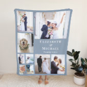 Pas getrouwd Fotocollage Dusty Blue Wedding Fleece Deken