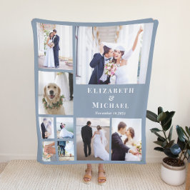 Pas getrouwd Fotocollage Dusty Blue Wedding Fleece Deken