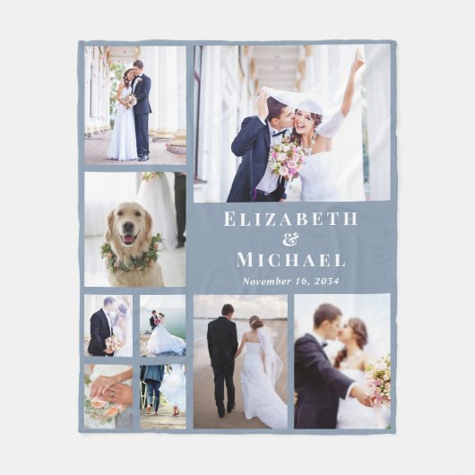 Pas getrouwd Fotocollage Dusty Blue Wedding Fleece Deken (Voorkant)