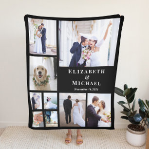 Pas getrouwd Fotocollage Zwarte bruiloft Fleece Deken