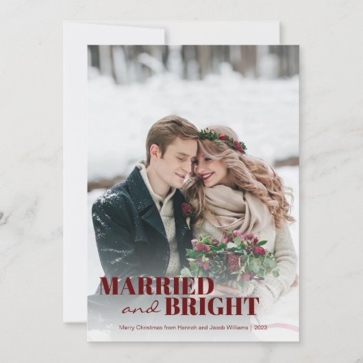 Pas getrouwd, gehuwd en helder kerstfeest feestdagenkaart (Voorkant)