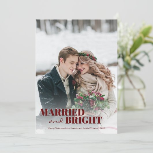 Pas getrouwd, gehuwd en helder kerstfeest feestdagenkaart (Staand voorkant)