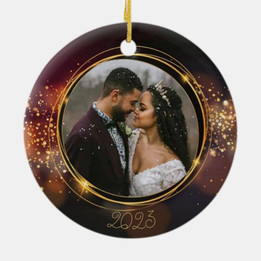Pas getrouwd gepersonaliseerde kerstversiering keramisch ornament (Achterkant)
