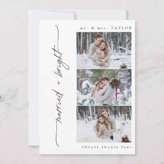 Pas getrouwd Getrouwd en Bright First Christmas Fo Feestdagenkaart (Voorkant)