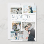 Pas getrouwd getrouwd en vrolijk rustiek blauw fot feestdagenkaart (Voorkant)