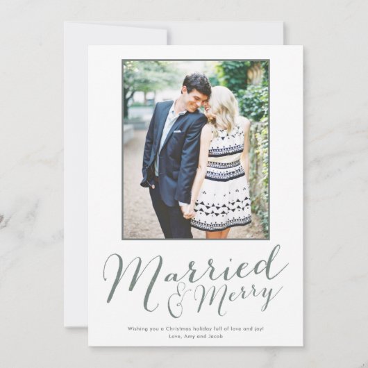 Pas getrouwd Gingham Foto Modern Married Merry Feestdagenkaart (Voorkant)