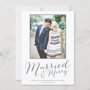 Pas getrouwd Gingham Foto Modern Married Merry Feestdagenkaart