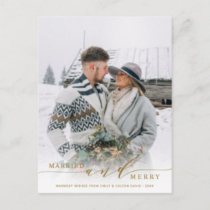 Pas getrouwd Gold Holiday Foto van gehuwd en Merry Briefkaart