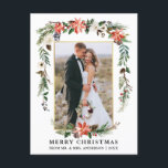 Pas getrouwd Goud Lijst Waterverf Winter Bloemen Briefkaart<br><div class="desc">Elegante Waterverf Winter Bloemen Pas getrouwd Foto Vrolijke Kerstmis Kaart omvat prachtige waterverf rode poinsettias,  botanisch groen,  winterblad,  holly bessen,  witte rozen,  katoen,  dennenappels en blauwe bessen. Goud Lijst.</div>