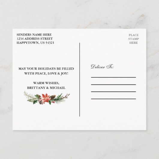 Pas getrouwd Goud Lijst Waterverf Winter Bloemen Briefkaart (Achterkant)