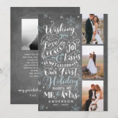 Pas getrouwd Holiday Handtekening | Chalk | 3-Foto Feestdagenkaart (Voorkant / Achterkant)