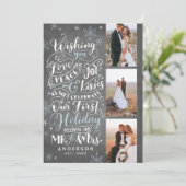 Pas getrouwd Holiday Handtekening | Chalk | 3-Foto Feestdagenkaart (Staand voorkant)