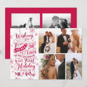 Pas getrouwd Holiday Handtekening | Rood | Foto 4 Feestdagenkaart (Voorkant / Achterkant)