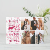 Pas getrouwd Holiday Handtekening | Rood | Foto 4 Feestdagenkaart (Staand voorkant)