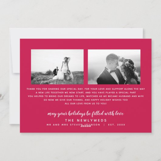 Pas getrouwd Holiday Handtekening | Rood | Foto 4 Feestdagenkaart (Achterkant)