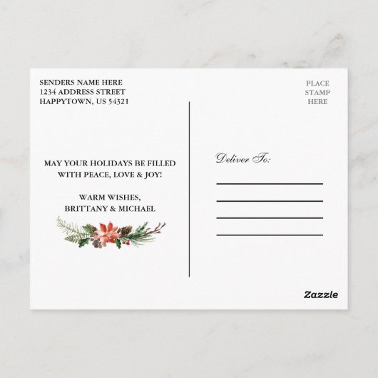 Pas getrouwd Hood Gold Waterverf Winter Floral Briefkaart (Achterkant)