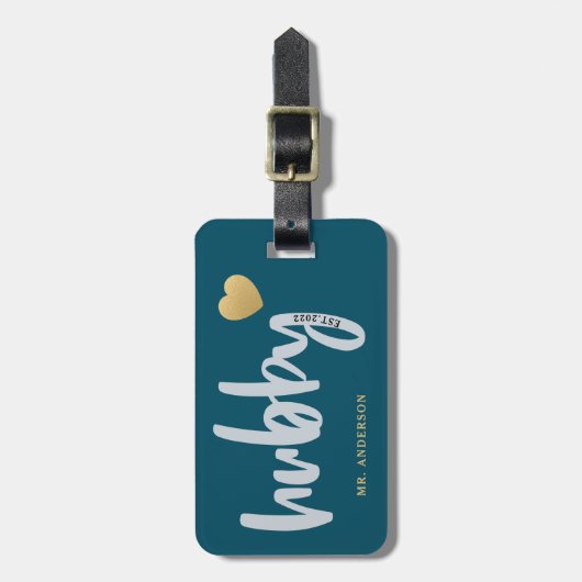 Pas getrouwd Hubby Typografie Bagagelabel (Voorkant verticaal)