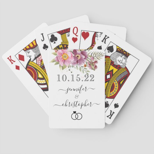 PAS GETROUWD huwelijksdatum met namen, roze Floral Pokerkaarten (Achterkant)
