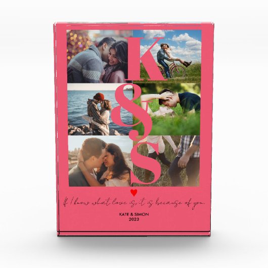 Pas getrouwd Jubileum Paar Foto Collage Roze (Voorkant)