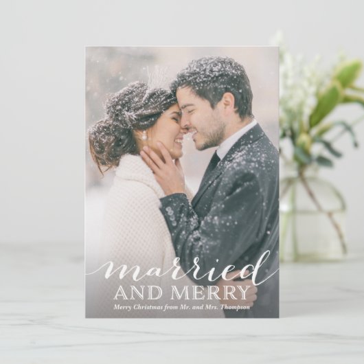 Pas getrouwd Kaarten voor kerstmis - Gehuwd en gro (Staand voorkant)