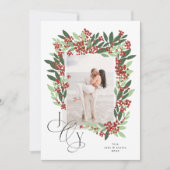 Pas getrouwd Kalligrafie JOY Bloemen Kerstmis Foto Feestdagenkaart (Voorkant)