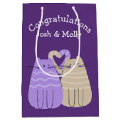 Pas getrouwd Katten op Paars Medium Cadeauzakje (Voorkant)