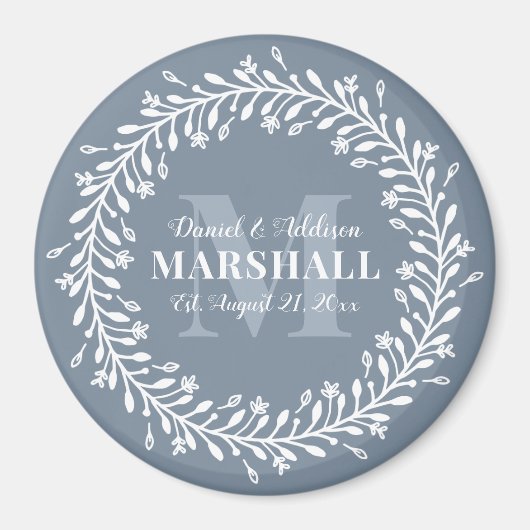 Pas getrouwd Keepomwille Couple Blue Wreate Monogr Magneet (Voorkant)