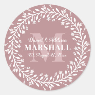 Pas getrouwd Keepomwille Couple Pink WreatMonogram Ronde Sticker