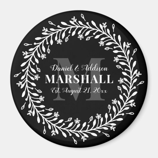 Pas getrouwd Keepomwille Couple Wreatmonogram Name Magneet (Voorkant)