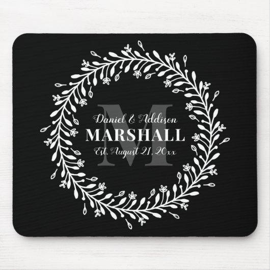 Pas getrouwd Keepomwille Couple Wreatmonogram Name Muismat (Voorkant)