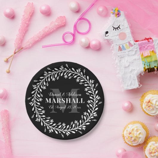 Pas getrouwd Keepomwille Couple Wreatmonogram Name Papieren Bordje (Feest)