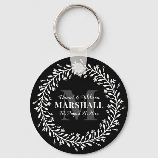 Pas getrouwd Keepomwille Couple Wreatmonogram Name Sleutelhanger (Voorkant)