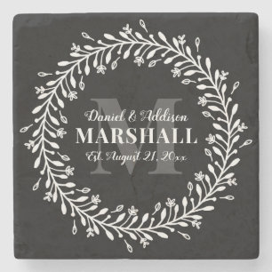 Pas getrouwd Keepomwille Couple Wreatmonogram Name Stenen Onderzetter