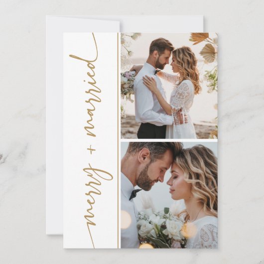 Pas getrouwd Kerst Kaart 3 Foto Vakantie Kaart Gou (Voorkant)