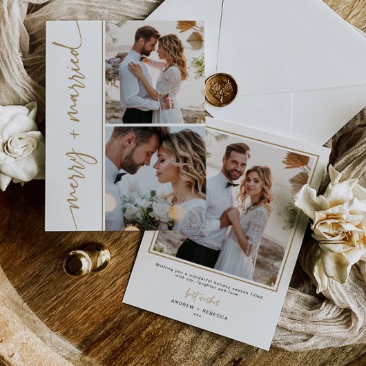 Pas getrouwd Kerst Kaart 3 Foto Vakantie Kaart Gou