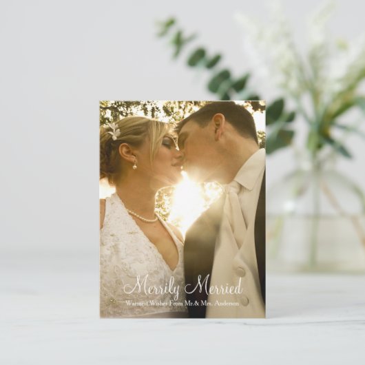 Pas getrouwd Kerstfoto Vakantie Briefkaart (Staand voorkant)