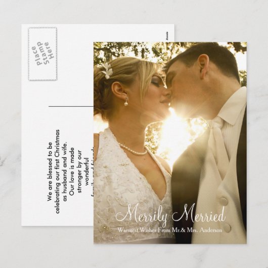 Pas getrouwd Kerstfoto Vakantie Briefkaart (Voorkant / Achterkant)