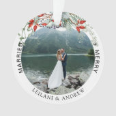 Pas getrouwd Kerstfoto Waterverf Holly Ornament (voorkant)