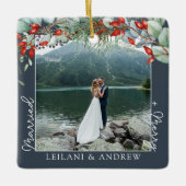 Pas getrouwd Kerstfoto Waterverf Holly Slate Keramisch Ornament (Voorkant)