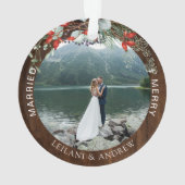 Pas getrouwd Kerstfoto Waterverf Holly Wood Ornament (achterkant)