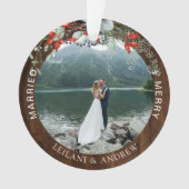 Pas getrouwd Kerstfoto Waterverf Holly Wood Ornament (voorkant)