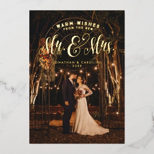 Pas getrouwd Kerstmis De heren en mevrouw 1 wensen Folie Feestdagenkaart (Voorkant)