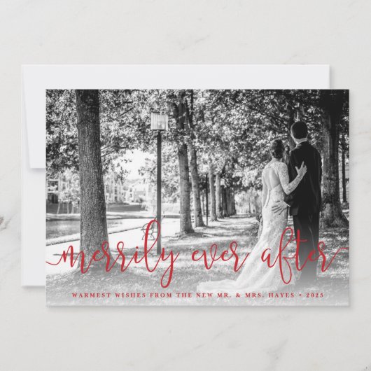 Pas getrouwd Kerstmis Fotokaart w/ Dank u Backer Feestdagenkaart (Voorkant)