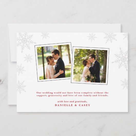 Pas getrouwd Kerstmis Fotokaart w/ Dank u Backer Feestdagenkaart (Achterkant)