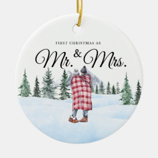 Pas getrouwd Kerstornament in Snuggly Mountain Keramisch Ornament