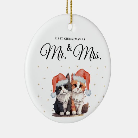 Pas getrouwd kerstversiering in Kittens Keramisch Ornament (Rechts)