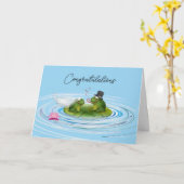 Pas getrouwd kikkers op Lily Pad Kaart (Gele Bloem)