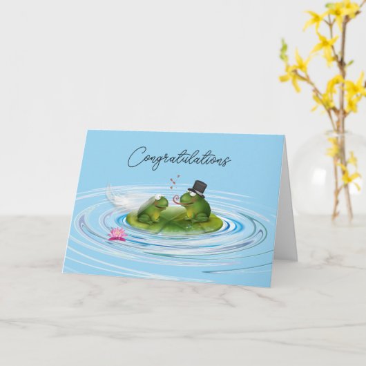 Pas getrouwd kikkers op Lily Pad Kaart (Gele Bloem)