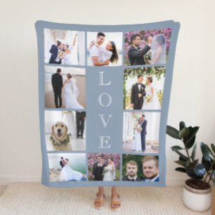Pas getrouwd Love 10 Fotocollage Dusty Blue Weddin Sherpa Deken